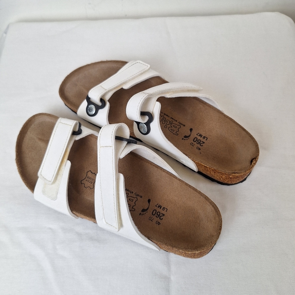 Birkenstock White Velcro Sandals with Brown Sole - Picture 7 of 9